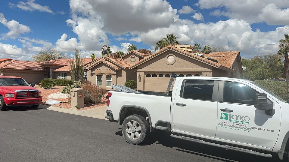 Concrete tile · Sun Lakes · August 2025 — End-of-life underlayment across the whole roof — homeowner wanted it done before the next monsoon season.